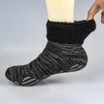 Носки-тапочки, носки для пола, очень толстые плюшевые зимние теплые носки, домашние нескользящие носки, Отпечатки пальцев на лодыжке, домашние уютные носки-тапочки