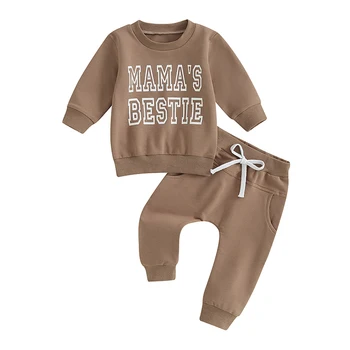 Осенняя одежда для малышей из 2 предметов, пуловер с длинными рукавами и буквенным принтом, топы и штаны, комплект теплой одежды для малышей