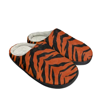 Домашние хлопчатобумажные тапочки с 3D-принтом в тигровую полоску, изготовленные на заказ, Мужские и женские сандалии, плюшевые туфли для спальни с принтом Tide, Термальные тапочки