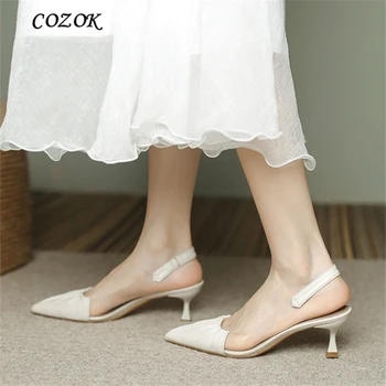 2023 Белая Роскошная Летняя женская обувь, Прозрачные сандалии, Пикантные элегантные туфли с острым носком