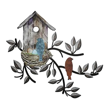 Декор для стен с птицами Декор для металлических птиц для стены Искусство для птиц на открытом воздухе Подвесное металлическое дерево со скворечником для гостиной Прочный