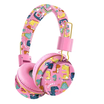 Беспроводная Bluetooth-гарнитура с микрофоном, стереомузыкальные наушники с динозаврами, TF-карта, наушники для детей-Розовый