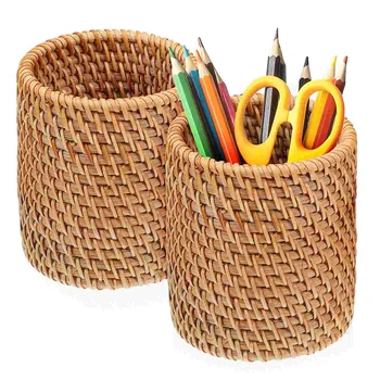 2шт Стаканчики для ручек, тканые держатели для ручек, держатели для карандашей, многофункциональные держатели для карандашей для стола