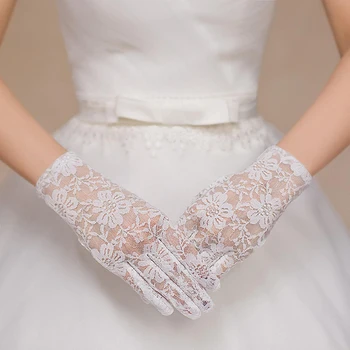 Свадебные Перчатки для новобрачных Классические Короткие кружевные перчатки длиной до запястья в тон свадебному платью высокого качества