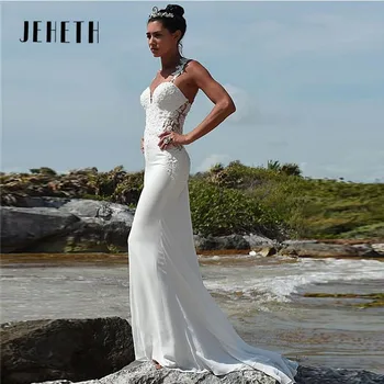 Свадебные платья JEHETH Mermaid Для женщин Кружевные аппликации Без рукавов Сексуальное свадебное платье с открытой спиной Элегантное Богемное платье Принцессы