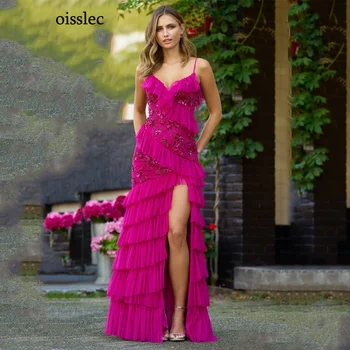 Вечернее платье Oisslec, расшитое бисером платье для выпускного вечера, оборки от платья, Многослойные платья знаменитостей, вечернее платье с вышивкой, без спинки, по индивидуальному заказу