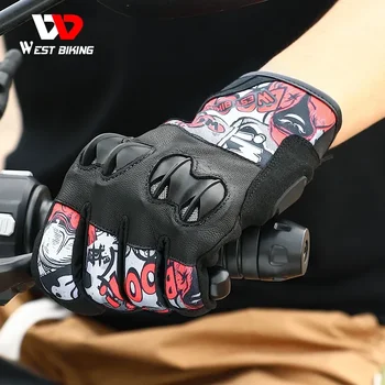 Мотоциклетные перчатки WEST BIKING с граффити, противоударные кожаные перчатки MTB, Эндуро-перчатки с сенсорным экраном на весь палец и защитой суставов