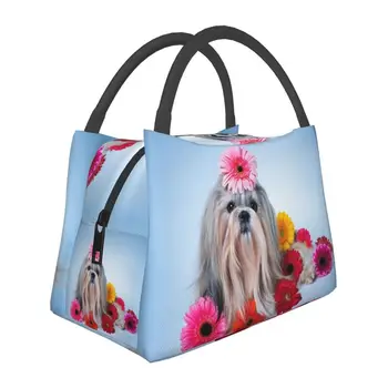 Собаки Ши-тцу Герберы с цветочным рисунком, термоизолированные сумки для ланча Animla, Переносная сумка для ланча для работы, путешествий, еды