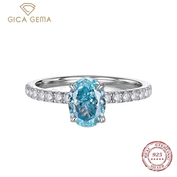 Gica Gema Personality 6*8 Синее Кольцо с высокоуглеродистым бриллиантом для женщин из стерлингового серебра S925 пробы, Модный Дизайнерский подарок для вечеринки, роскошные ювелирные изделия