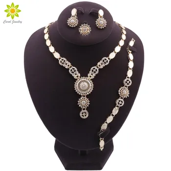Женское ожерелье, Ювелирный набор, Позолоченное Элегантное ожерелье, Серьги, браслет, Набор подвесок для женщин, Аксессуары для свадебной вечеринки