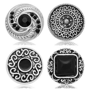 Мода Черный горный хрусталь Круглые узоры металлические 18 ММ кнопки-защелки подходят DIY браслет-защелка ювелирные изделия оптом модные