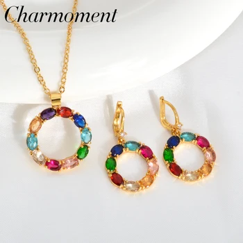 Ювелирный набор CHARMOMENT в богемном стиле, Многоцветное ожерелье из Циркона, серьги, Цепочка с разноцветным кругом, Ювелирные аксессуары, подарок для вечеринки