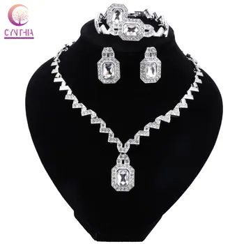 Ювелирные изделия CYNTHIA Dubai для женщин Новейшее посеребренное ожерелье, серьги, браслет, кольцо, африканские украшения, подарок на свадьбу