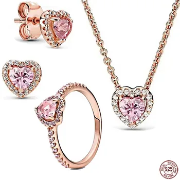 Популярное классическое ожерелье со звездой из серебра 925 пробы, серьги, модные очаровательные украшения из розового кристалла в форме сердца, подарок для помолвки