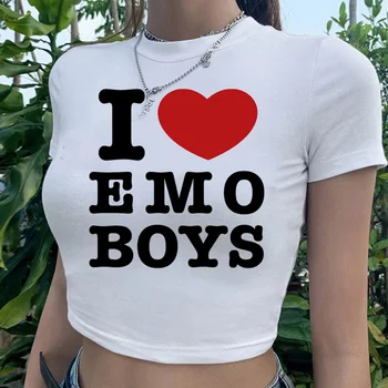 я люблю футболку для мальчиков-эмо, хиппи, fairycore, графический укороченный топ, женские футболки kawai 90s yk2 2000s, футболка