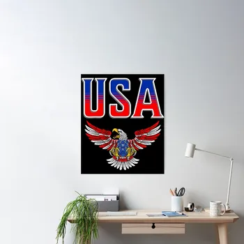 Плакат с ПАТРИОТИЧЕСКИМ ОРЛОМ 4 ИЮЛЯ США, футболка с американским ФЛАГОМ, без рамки