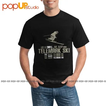Дизайн лыжной футболки Best Life Is Simple Eat Sleep Telemark, модная удобная футболка
