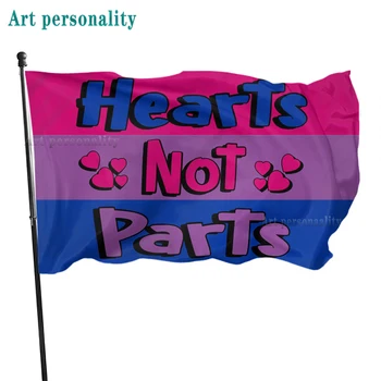 Флаг Бисексуальной гордости Hearts Not Parts - 3x5 футов Поли - Идеально подходит для общежитий, домов, парадов, мероприятий!