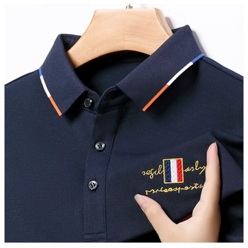 2023 Новая осенняя мужская одежда Поло, Однотонная футболка с длинными рукавами, Повседневная рубашка Поло с бутиковой вышивкой M-4XL
