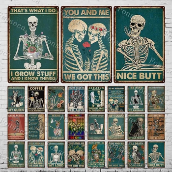 Жестяная вывеска в стиле Ретро с Человеческим Скелетом Садоводство - Это то, чем я Занимаюсь, я Выращиваю Всякую Всячину, и я в этом разбираюсь Кактус Винтажный Шикарный Металлический Плакат