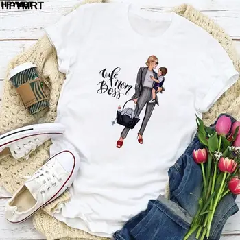 Женская футболка с мультяшной женой, мама, босс, мама, Летние женские футболки с принтом, топ, футболка, Женская футболка с графическим рисунком, футболка с коротким рукавом