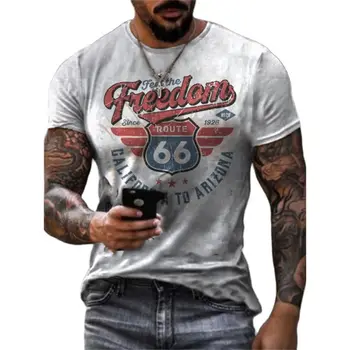 Калифорнийская мода, винтажные мужские футболки с 3D-принтом, летняя одежда с буквами US Route 66, повседневная уличная футболка Оверсайз с круглым воротником