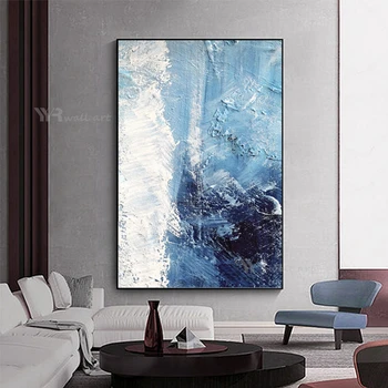 Скандинавские синие морские волны Настенная картина для Proch Картина маслом ручной работы на холсте Художественный Подвесной плакат для гостиной Спальни