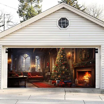 2 размера, Рождественская ткань для фона в гараже, Рождественское украшение двери гаража, Рождественский баннер, Рождественский баннер для стены