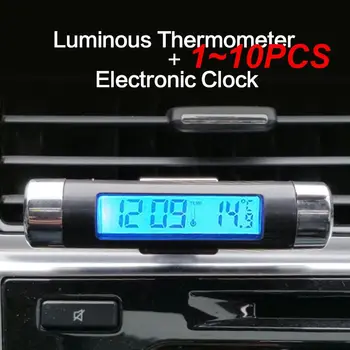 1-10 шт. Портативные цифровые автомобильные ЖК-часы 2 в 1, Температурный термометр с зажимом, электронные часы, автомобильные цифровые часы времени, синий