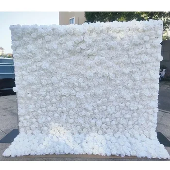 Подгонянная Роза Искусственного Шелка этапа 3D дешевая свертывает вверх фон стены белого цветка 8ft x 8ft для декора свадебной вечеринки