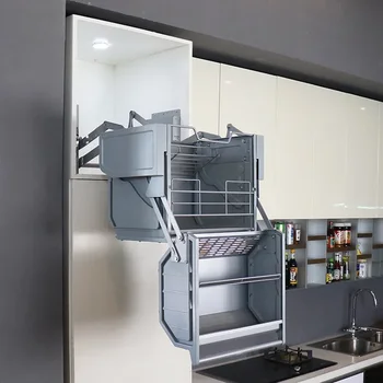 Подъемная корзина для верхнего шкафа холодильника с двойным хранилищем, подъемный шкаф большой емкости, подъемный механизм для кухонного шкафа