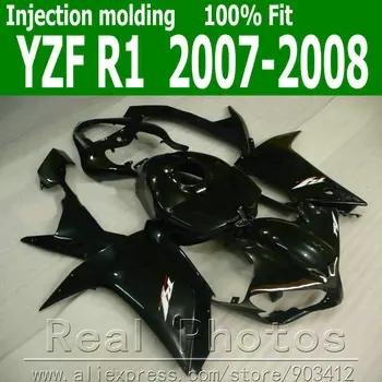 Бесплатно Настроить комплект обтекателей для YAMAHA Литья под давлением R1 2007 2008 все глянцевые черные мотоциклетные обтекатели комплект YZF R1 07 08 NB75