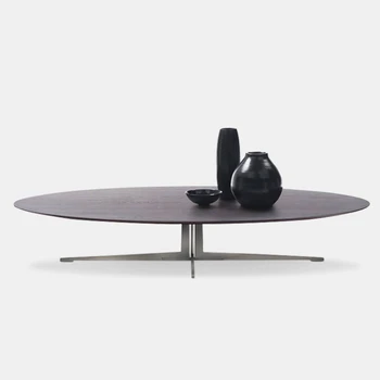 Журнальный столик из натурального мрамора, Чайный столик из массива черного ореха, Легкий Роскошный Чайный столик с овальным дизайном