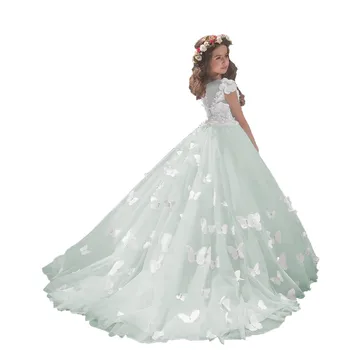 Платья с бабочками и цветочницами для свадьбы, Иллюзионная Прозрачная аппликация, тюлевое платье принцессы для первого причастия, детские праздничные платья