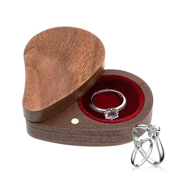 Деревянные коробки для колец Деревянная подарочная коробка для колец в форме сердца, футляр для украшений для сережек, коробка для безделушек для предложения, свадьба, День рождения