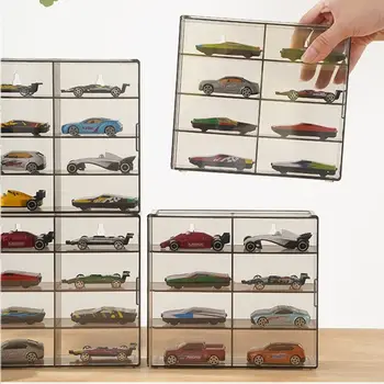 Коробка для показа игрушечных моделей автомобилей 1: 64, Штабелируемая Пылезащитная Витрина с 8 решетками, Настенный Акриловый ящик для хранения Hotwheels Cars