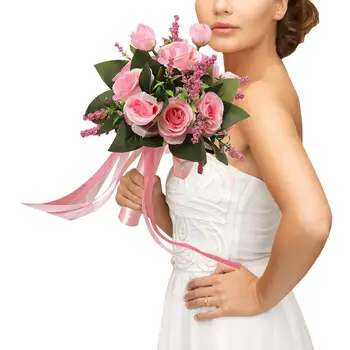 Букет из белых искусственных цветов, букеты из белых роз, букеты из искусственных цветов для свадьбы, свадебный букет из шелковых цветов для новобрачных для дома