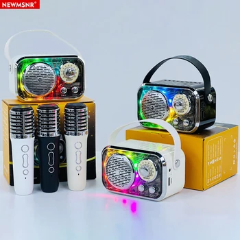 2024 Классический микрофон, караоке-машина, Красочный сабвуфер, Портативная акустическая система Bluetooth с 2 беспроводными микрофонами, Музыкальный плеер
