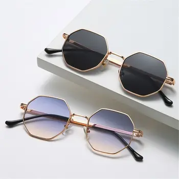 Квадратные солнцезащитные очки в стиле ретро для мужчин/женщин, модные многоугольные солнцезащитные очки в маленькой оправе, винтажные металлические солнцезащитные очки