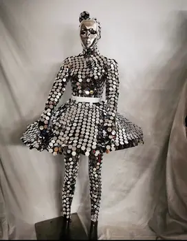 Роскошный Шоу-костюм с Серебряным зеркалом, Балетное мужское платье, женский сценический танцевальный наряд.