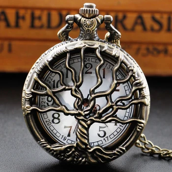 Карманные часы с бронзовым рисунком Древа Жизни, Антикварное ожерелье, кварцевые часы-брелок с цепочкой reloj de bolsillo hombre