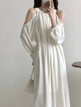 2023 Корейская осень, новый стиль, модное ретро-темпераментное высококачественное платье с открытыми плечами, женское дизайнерское высококачественное платье, свежий шик
