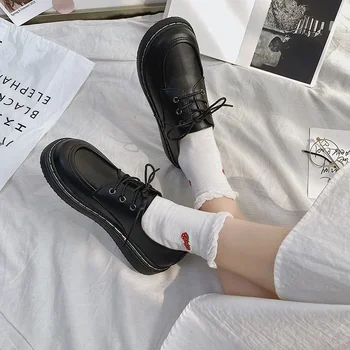Новая студенческая Корейская версия в британском стиле, маленькие Черные кожаные туфли в стиле ретро с японскими полусапожками с круглым носком