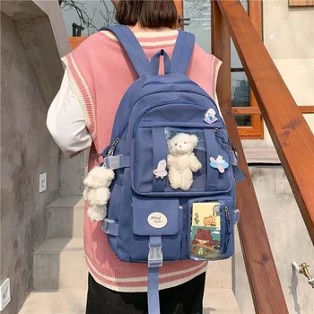 INS винтажный холщовый однотонный маленький свежий рюкзак Женская школьная сумка для отдыха, рюкзак для учащихся средней школы, рюкзак для студентов колледжа