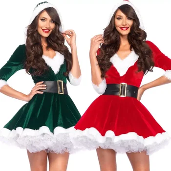 Модный костюм Мисс Клаус, Женское Рождественское Нарядное платье для вечеринки, Сексуальные Наряды Санта-Клауса, Толстовка с капюшоном, Милые Костюмы для косплея Санта-Клауса