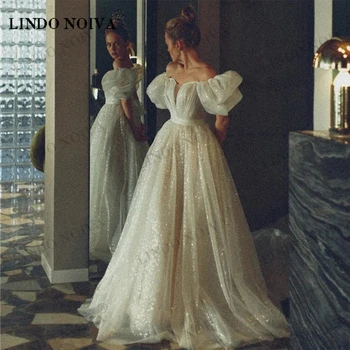 Свадебные платья LINDO NOIVA с открытыми плечами и съемной юбкой, блестящие платья-двойки трапециевидной формы для свадебной вечеринки Princess 2023