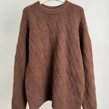 2023ss Клетчатый Жаккардовый принт в ленивом стиле, теплый пуловер, повседневный свитер, мужская и женская одежда, Уличная одежда, Одежда для Хай-Стрит