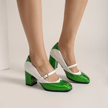 BLXQPYT Zapatos De Mujer / 2022 г. Женские Туфли и Босоножки из лакированной Кожи на Высоком Каблуке с квадратным Носком, Большие размеры 32 48 49 50 T721