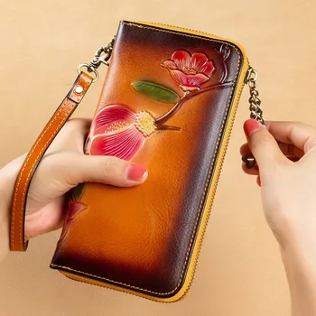 Новый RFID-женский кошелек, повседневный женский ручной клатч из воловьей кожи с верхним слоем, кошелек на молнии, длинная сумка на молнии для женщин, кошелек