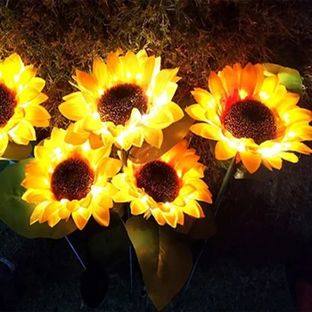 Светодиодный Солнечный Светильник в виде цветка Подсолнуха, Наружный Водонепроницаемый Светильник для украшения сада, для украшения газона в саду